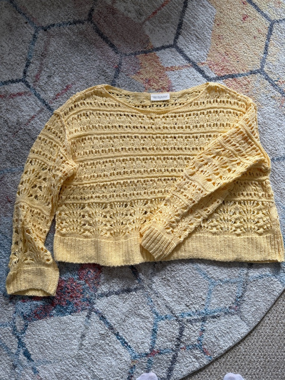 78 & Sunny Yellow Open-Knit Crewneck Sweater